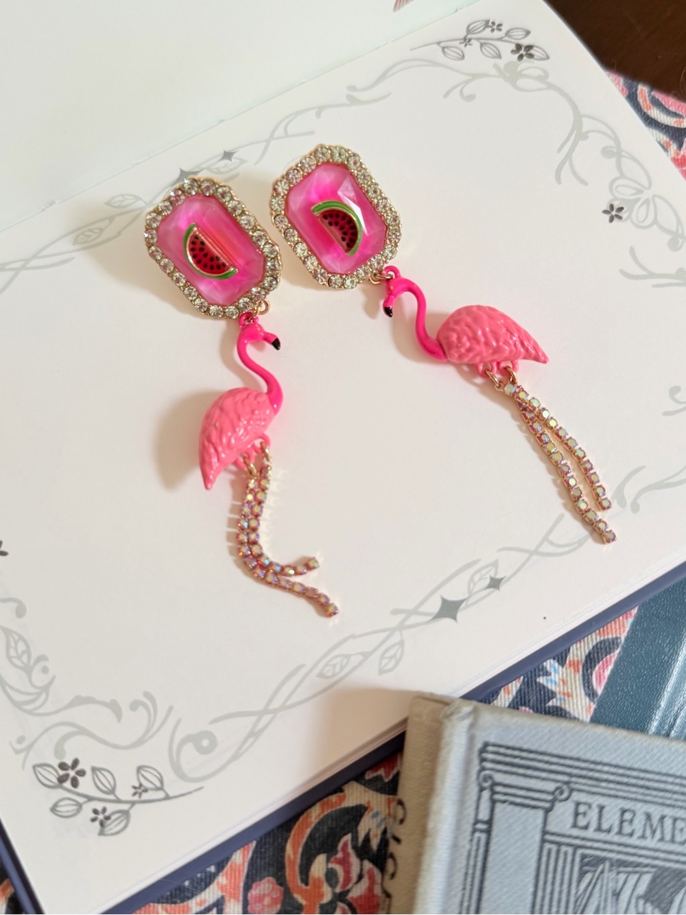 Betsey Johnson Hot Pink Flamingo Watermelon Earrings